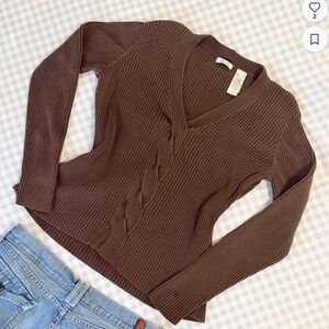 liz & co. Chocolate V-Neck Sweater